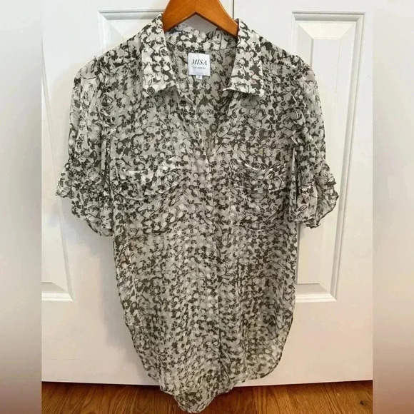 MISA Los Angeles Floral Print Short Sleeve Button-Up Top size S - Picture 1 of 11